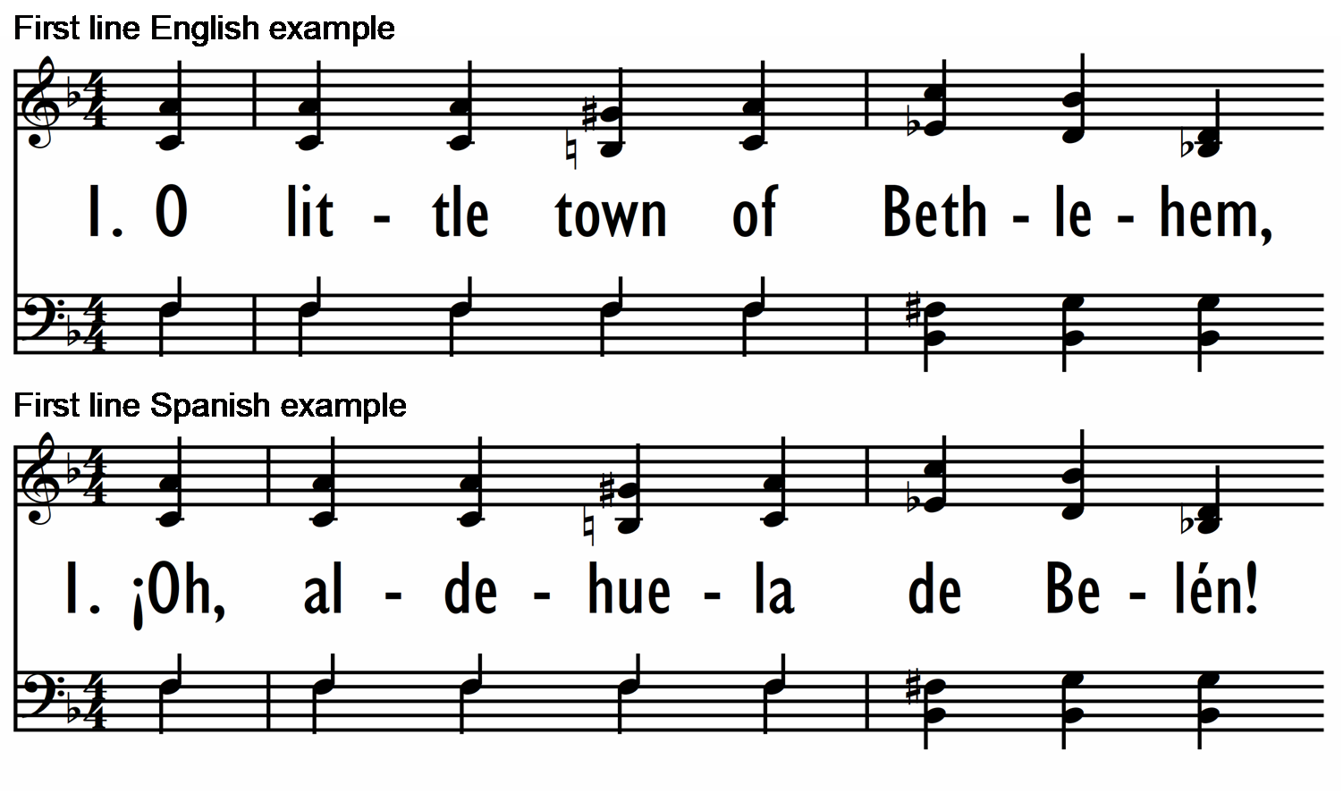 O LITTLE TOWN OF BETHLEHEM / Oh, aldehuela de Belén (English, Spanish, Eng and Sp on same slide)-ppt